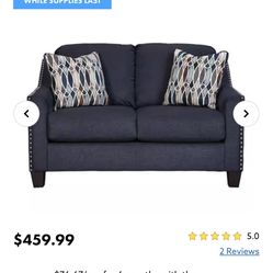 Creeal Heights Ink Love Seat Couch Navy Blue W/ Rivets