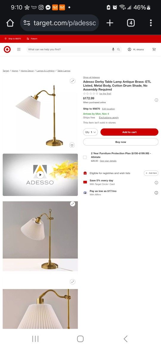 Adesso Derby Table Lamp Antique Brass