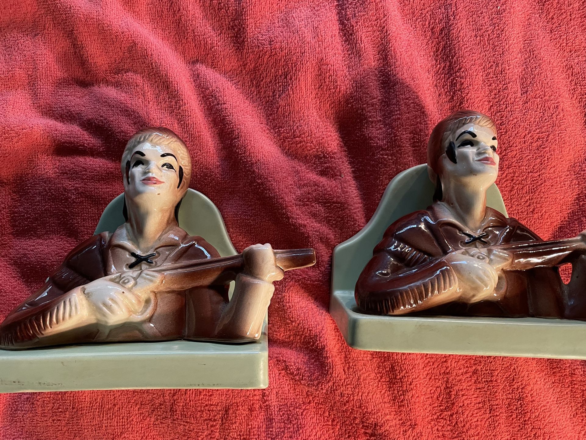 Pair Of Davy Crockett Vintage Ceramic Bookends Mid 1950s Rare