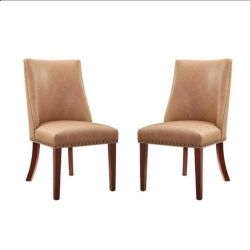 Alessio Tan PU Dinning Chair Set Of 2