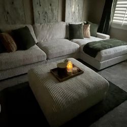 4pc Sectional Sofa - Cream Color Corduroy Fabric