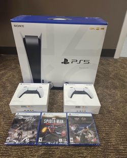 Sony PlayStation 5 PS5 Console Disc Version 3 Games + 2 Controller Bundle.