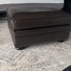 Brown Leather Studded Ottoman