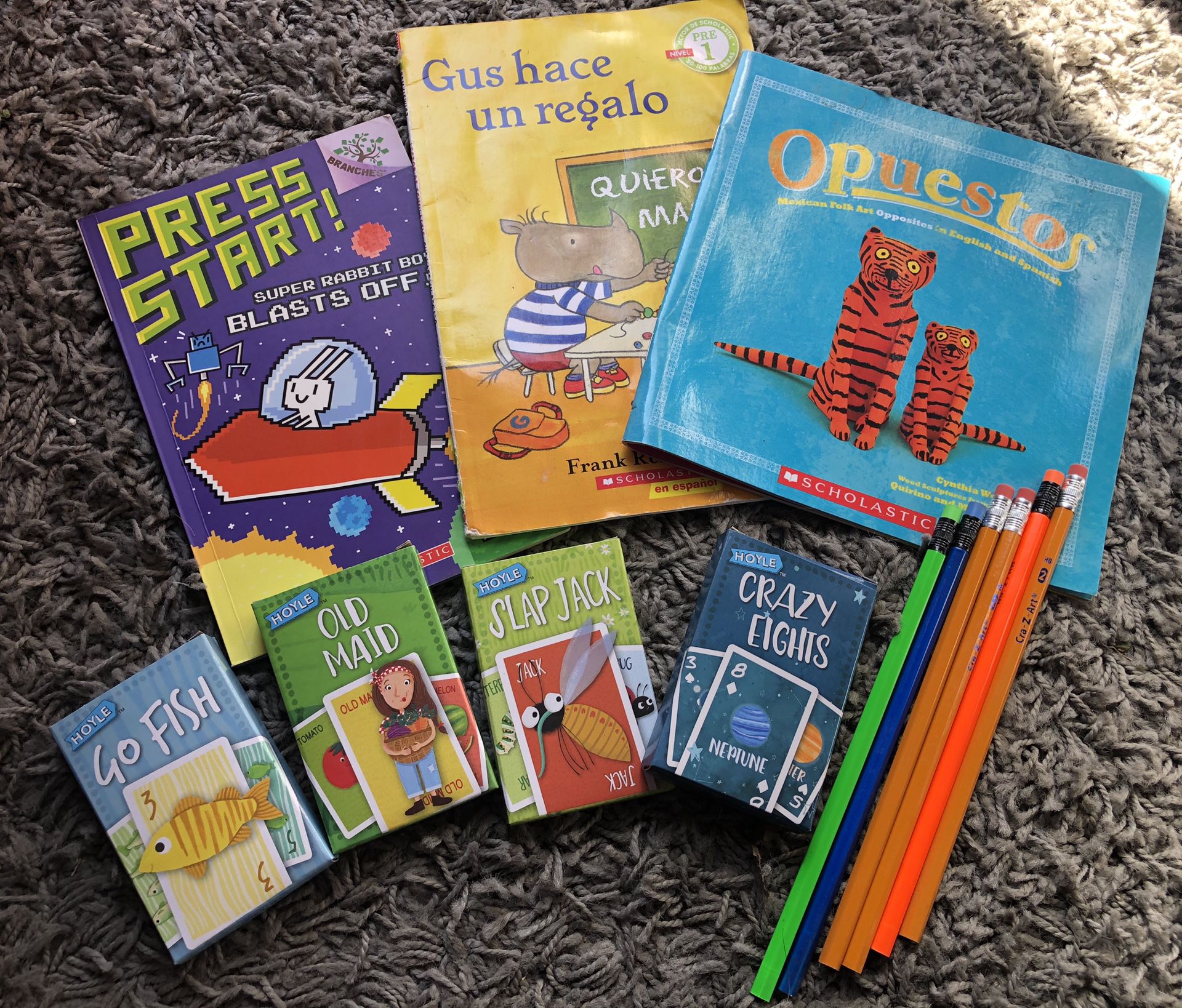 New Book, card games for kids to learn, and new pencils