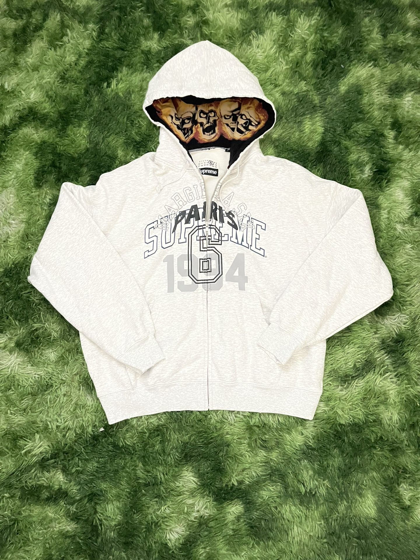 Gray supreme x mason margiela full hood zip up