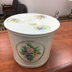 Antique Porcelain Ribbed Floral Biscuit Canister 