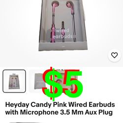 Wired Earbuds with Microphone 3.5 Mm Aux Plug Candy Pink