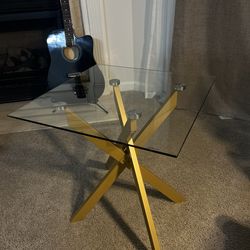 New. Coffee Table Cocktail Table Center Table with Tempered Glass Tabletop, Metal Legs and Adjustable Feet, Transparent+Gold-ModernLuxe