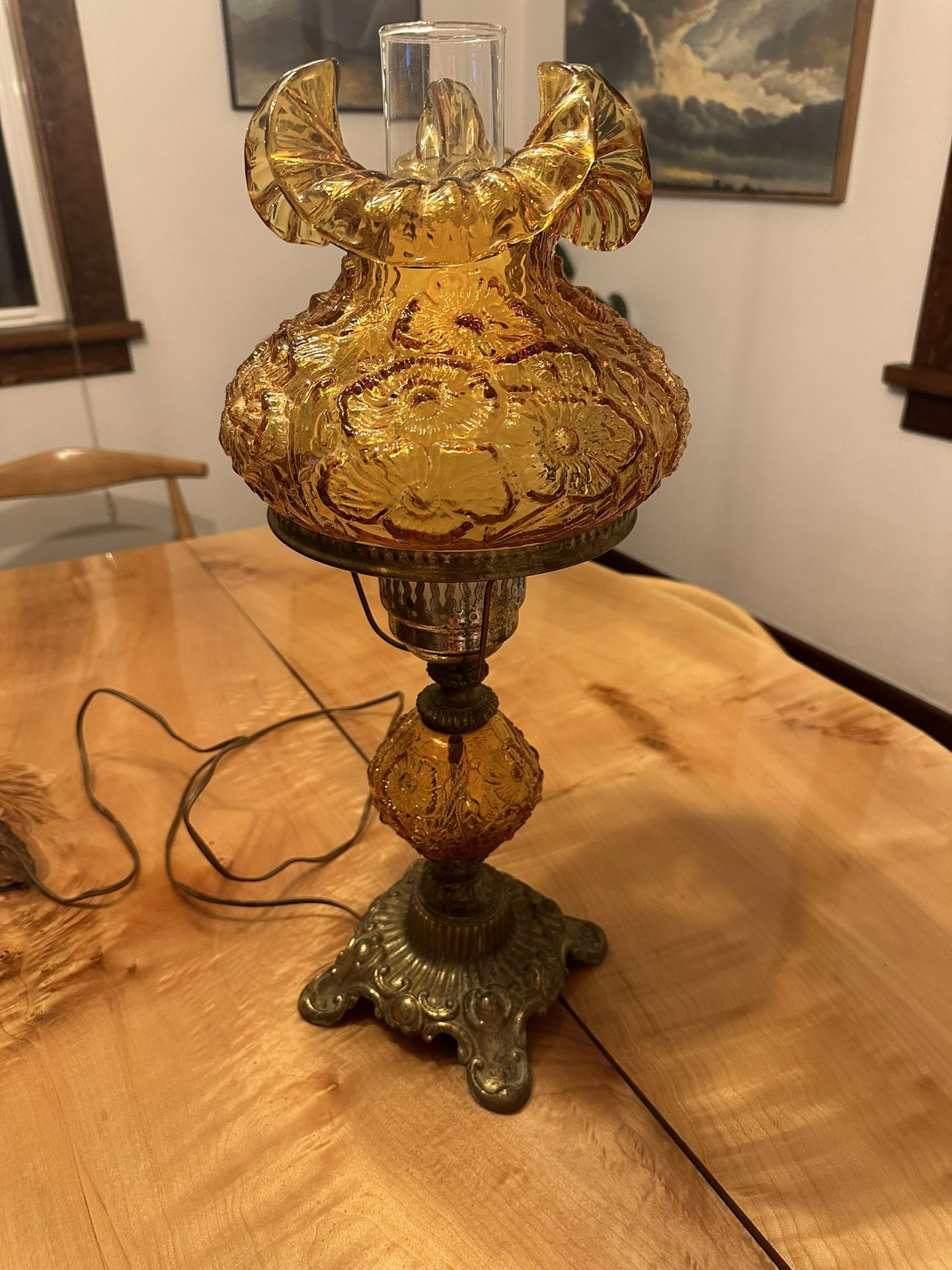 Fenton Amber poppy Lamp