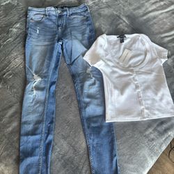 Hollister Jeans Size 26/28 And Brand New White Top Size Medium With Tags 