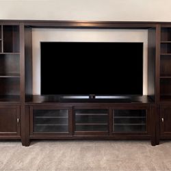 Large Solid Wood Entertainment Center / Wall Unit — TV Stand + Shelves