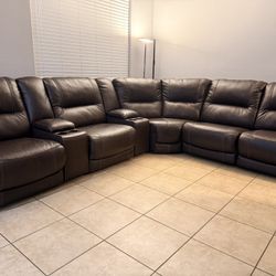 Dark Brown Espresso Leather Power Reclining Sectional 