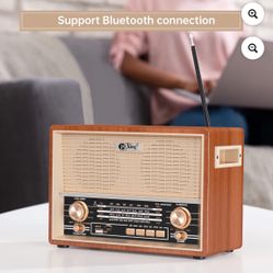 AM FM Radio Retro Table Top Radio, Portable Speaker Plug in Wall, Reception with AUX, Headphone Jack for Home Outdoor Office