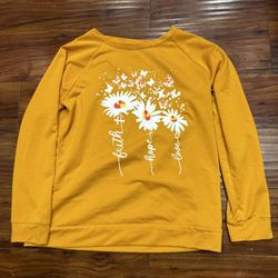 Mustard yellow graphic long sleeve sweatshirt size Large