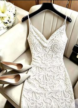 Women's Lace Sexy Romantic Date Dinner Date Birthday Fashion Dinner Party Short Spaghetti Strap Dress Wedding White Floral Summer