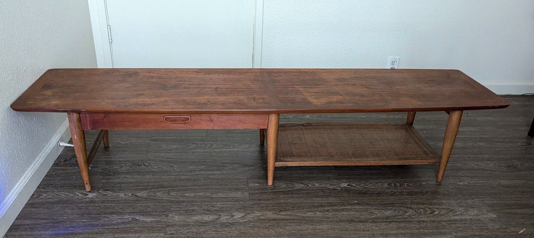 Mid Century Pine & Cane Coffee Table