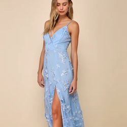 Baby Blue 3D floral Maxi Dress- Lulus
