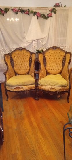 2 Antique Wingback Louis XV Style Chairs