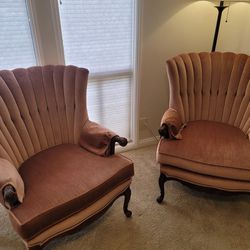 2 Antique Queen Anne Wingback Chairs