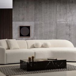 Cloe Ivory Boucle RAF Curved Sectional ( Couch Sofa Loveseat Options