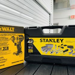 Dewalt 20v xr 3/8” compact impact wrench (tool only) and Stanley 97pc tool set 