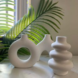 Set of 3 Modern Ceramic Vases Decorative Home Office Living Room Artificial Plants Flowers