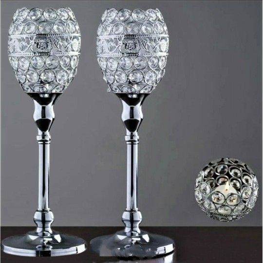 Set Of 2 Crystal Goblet Candleholders 