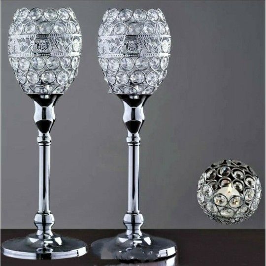 Set Of 2 Crystal Goblet Candleholders