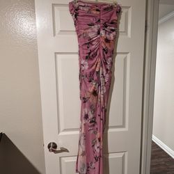Pink Strapless Dress - Floral