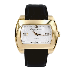 Men's Baume & Mercier 38mm x 42mm Hampton 18K Solid Yellow Gold Automatic Watch with Black Leather Band and Silver Dial. (Pre-Owned)