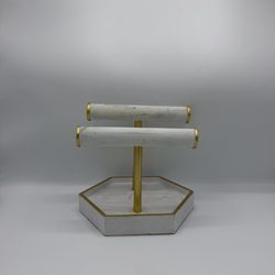 2-Tier Marble and Gold Looking Jewelry Stand
