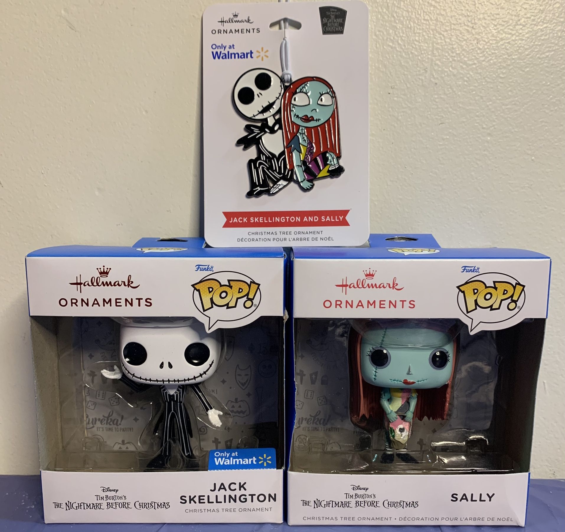 New Hallmark Nightmare Before Christmas Funko Pop Jack Skellington and Sally and metal ornaments