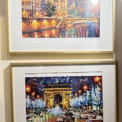 Wall art  wall decor - Watercolor Paris art print with frames (Gold in color)