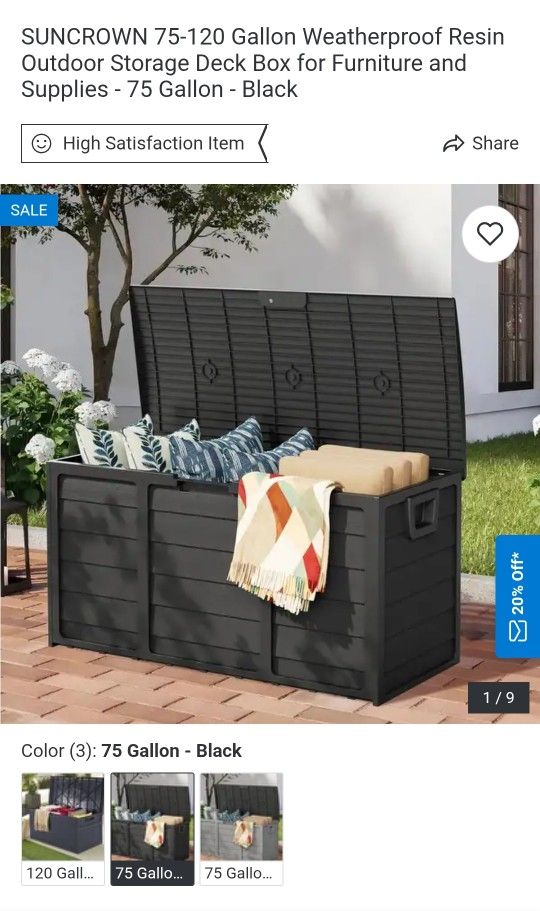75 Gallon Weatherproof Resin Outdoor Storage Deck Box for Furniture and Supplies