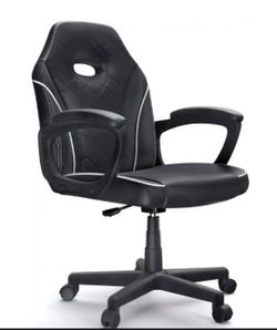 ACGAM - Gaming Chair Breathable Fabric Ergonomic Computer Desk Chair-Slim PVC Leather Swivel Adjustable Office Chair w/ Armrests Black