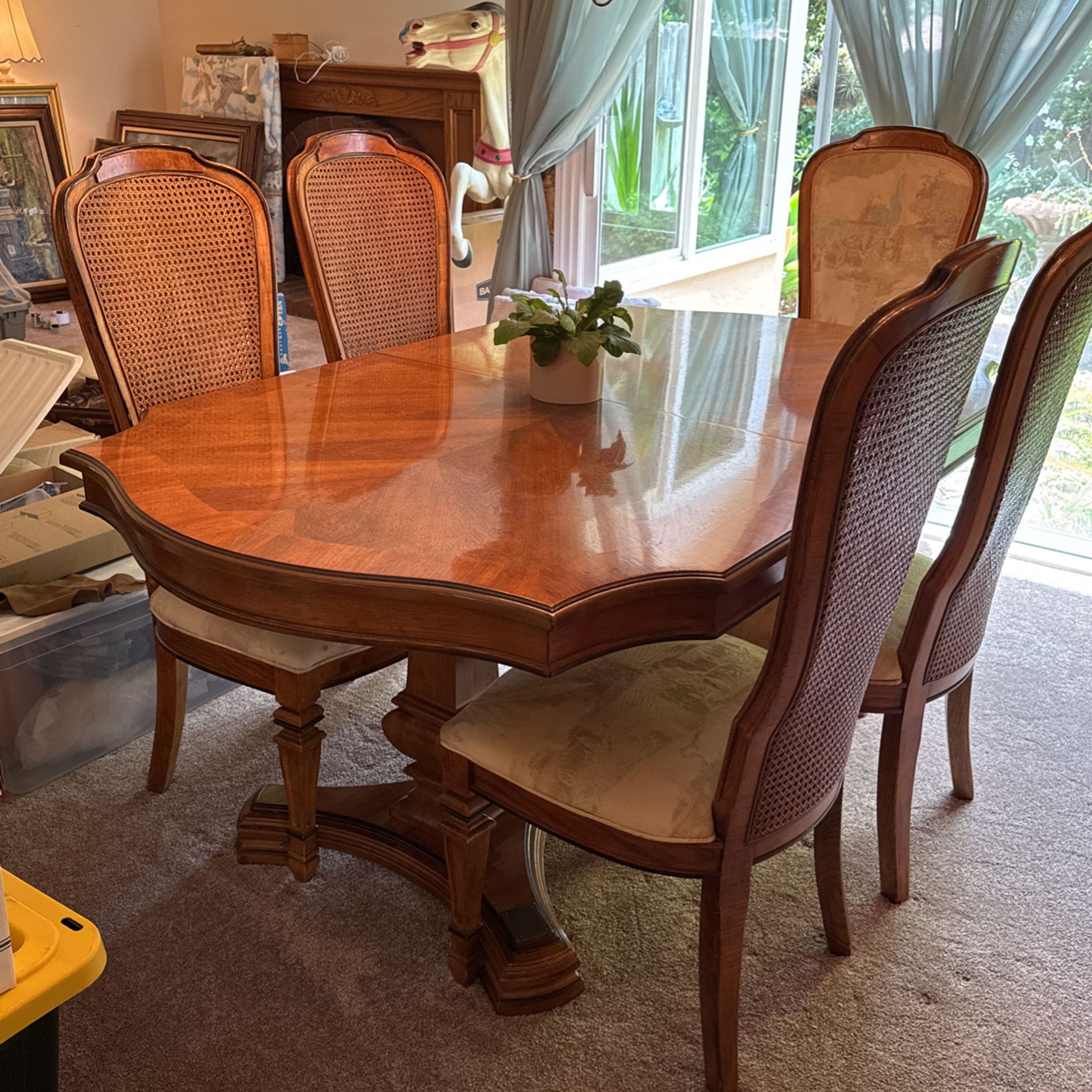 Dining Table With Two Leaves, 6 Chairs, Matching Hutch