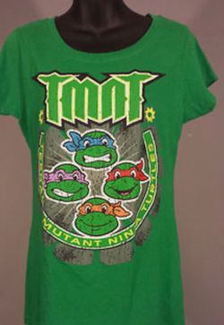 Nickelodeon TMNT Ninja Turtles Green Graphic Faces T-Shirt Juniors XXL 19
