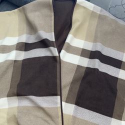 Brown Plaid Fleece Poncho For Women