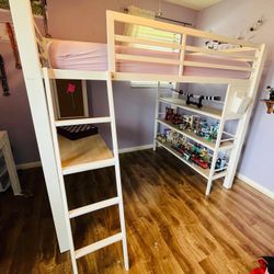 Roomstogo White Full Loft Bed With Desk And Bookcase