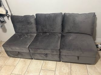 Gray Storage Ottoman Bench / Modular Sofa – Lift-Top Storage