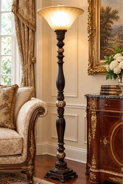 Beautiful Ornate Traditional Torchiere Floor Lamp with Faux Marble Accents🌷