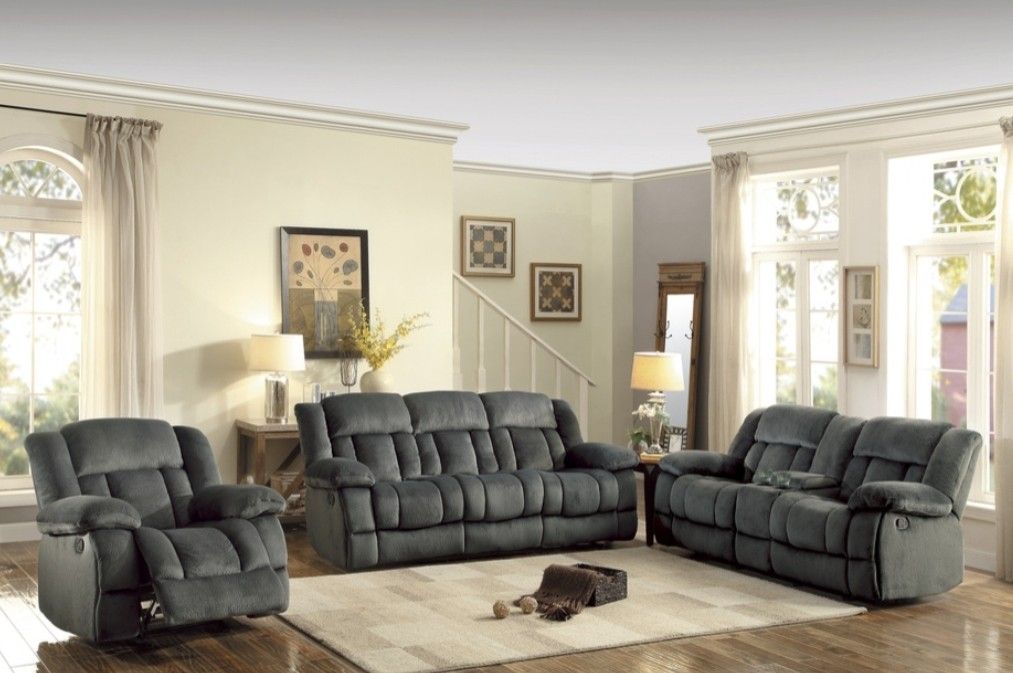 Charcoal Reclining 3-piece Sofa Set 