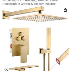 Shower Faucet Set Brushed Gold Shower System with Tub Spout Push Button Diverter Shower Fixtures
