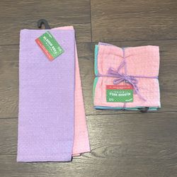 Sleigh Bell Bistro Pastel Pink Purple Kitchen Dish Towels Waffle Set