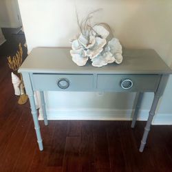 Gray Wooden 2 Drawer Console Table With Bamboo Style Legs