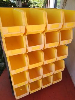 Akrobin Used storage organizing bins. 18"x8"x9". #30265. 1You can stack them or hang them. I have a couple of hundred. I mostly Yellow,blue,tan and o