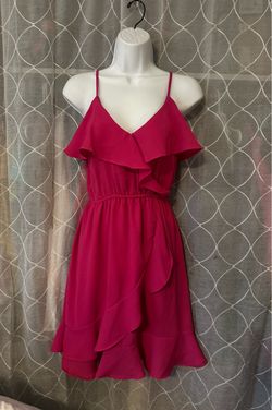 Japna Hot Pink Ruffle Spaghetti Strap Mini Prom Homecoming Dress Woman size S