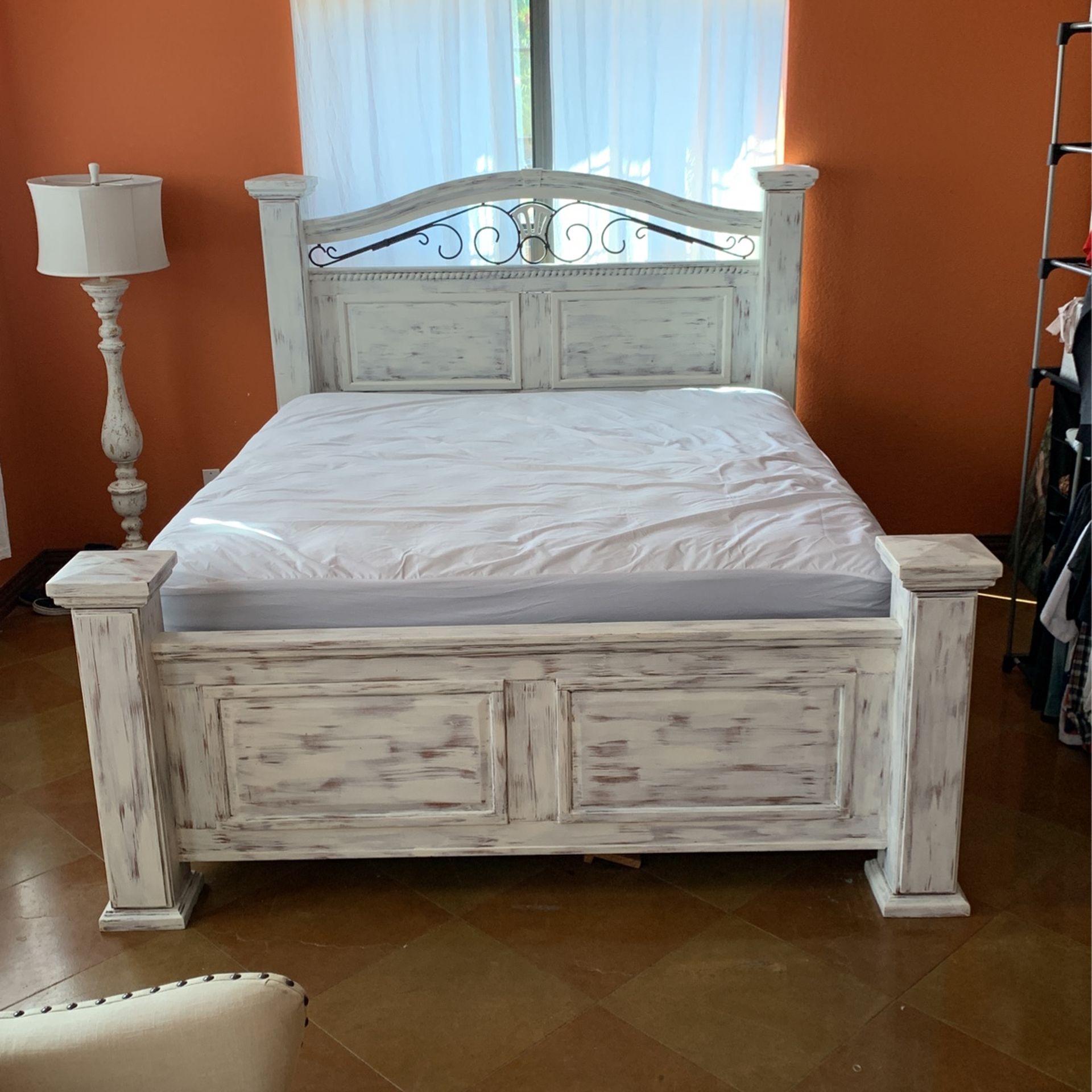 California King White Washed Bed Frame