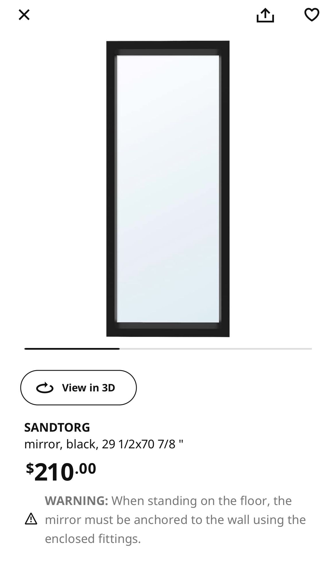 Ikea SANDTORG mirror - full length - wall mounted for Sale in