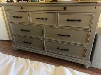 Gray Wood Dresser with 9 Drawers and Nightstand